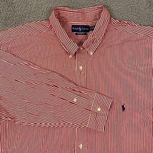 Ralph Lauren Sueded Broadcloth Shirt‎ 4XLT Classic Fit Stripe Red White Pony NEW